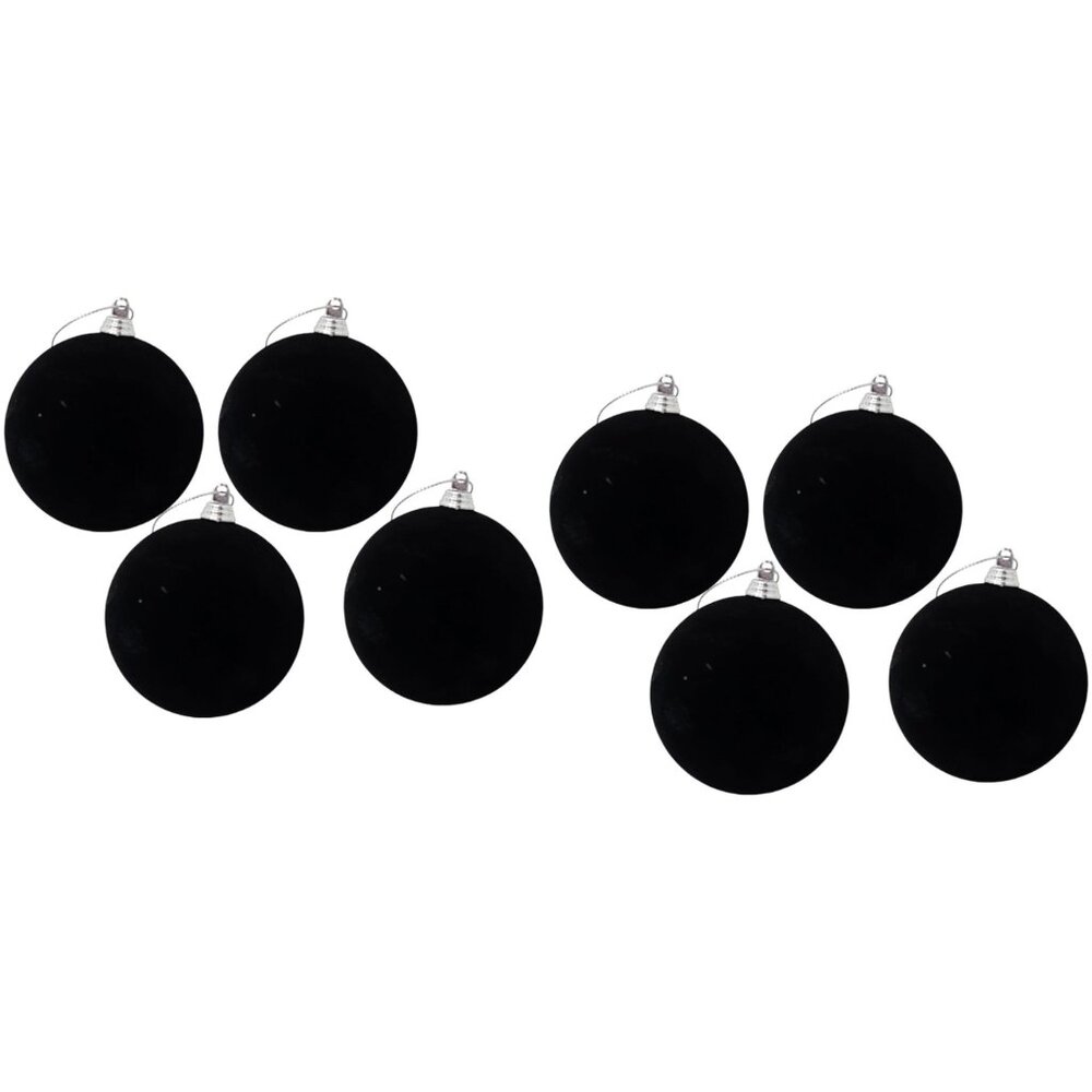 Black Flocked 3.5" Ball Christmas Ornaments (Set of 8), Holiday Party Decor